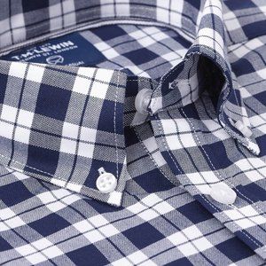 Men's TM Lewin Navy Plaid Oxford Cotton Shirt (M) (NWoT)